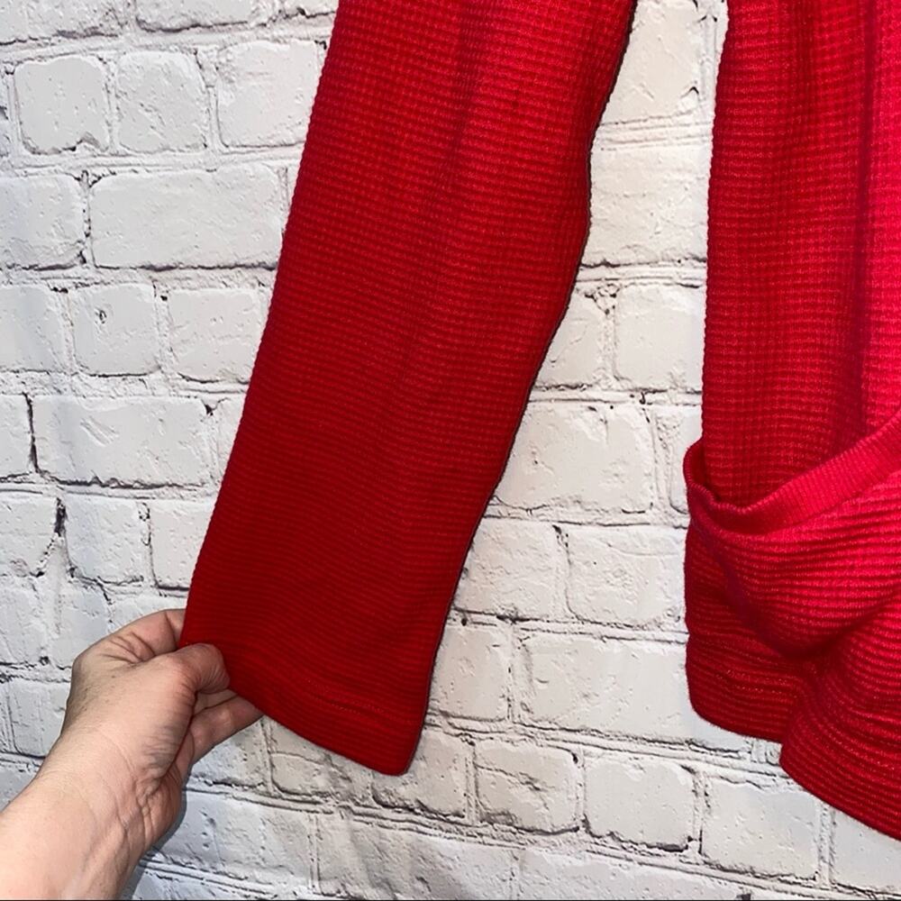 Red Waffle Knit Jacket‎ Button Front Cozy Cardigan Pockets Large MH 242 - Picture 3 of 8